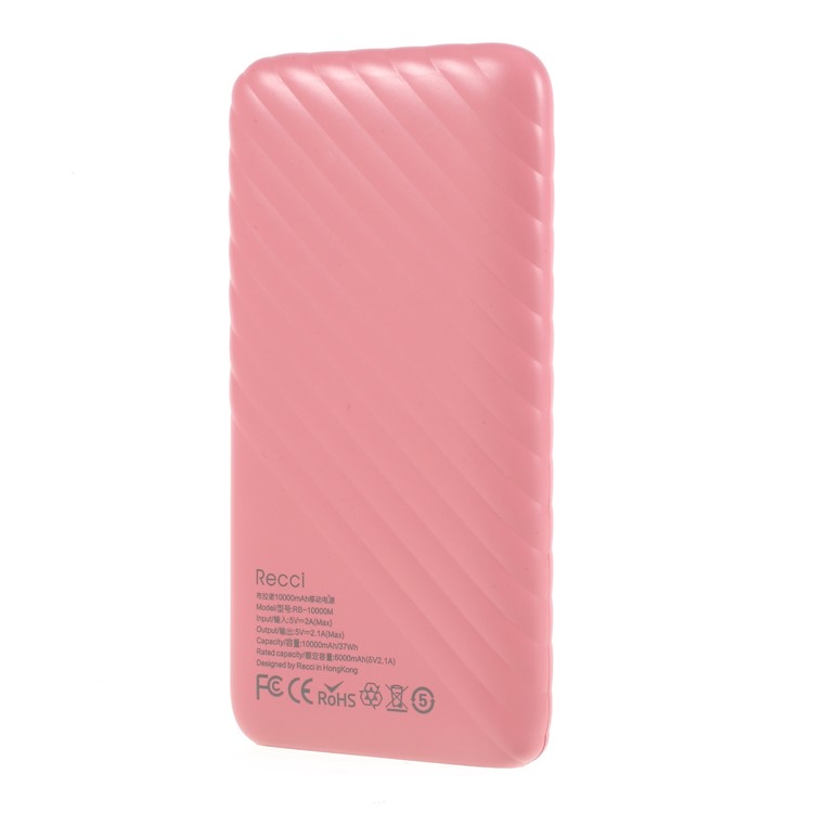 RECCI RB-10000M Bruno Series Portable 10000mAh Power Bank for iPhone Samsung Huawei Etc. - Pink-2