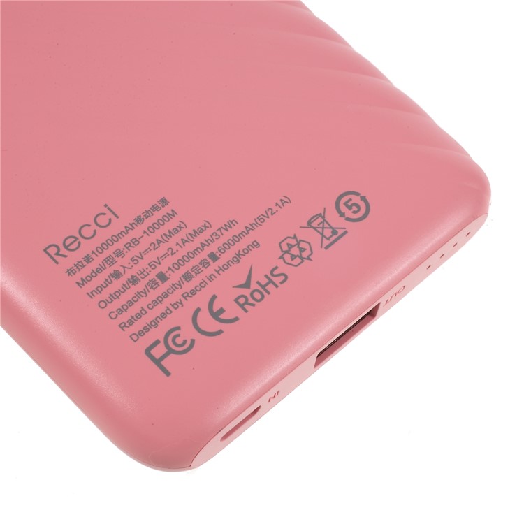RECCI RB-10000M Bruno Series Portable 10000mAh Power Bank for iPhone Samsung Huawei Etc. - Pink-7
