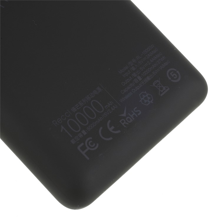RECCI RL-10000W Lustre Series 10000mAh Wireless Charger Power Bank for iPhone Samsung etc. - Black-6