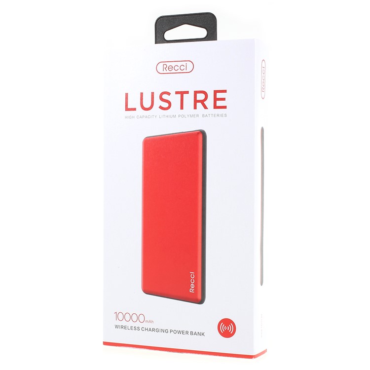 RECCI RL-10000W Lustre Series Portable 10000mAh Power Bank Wireless Charger for iPhone Samsung etc. - Red-5