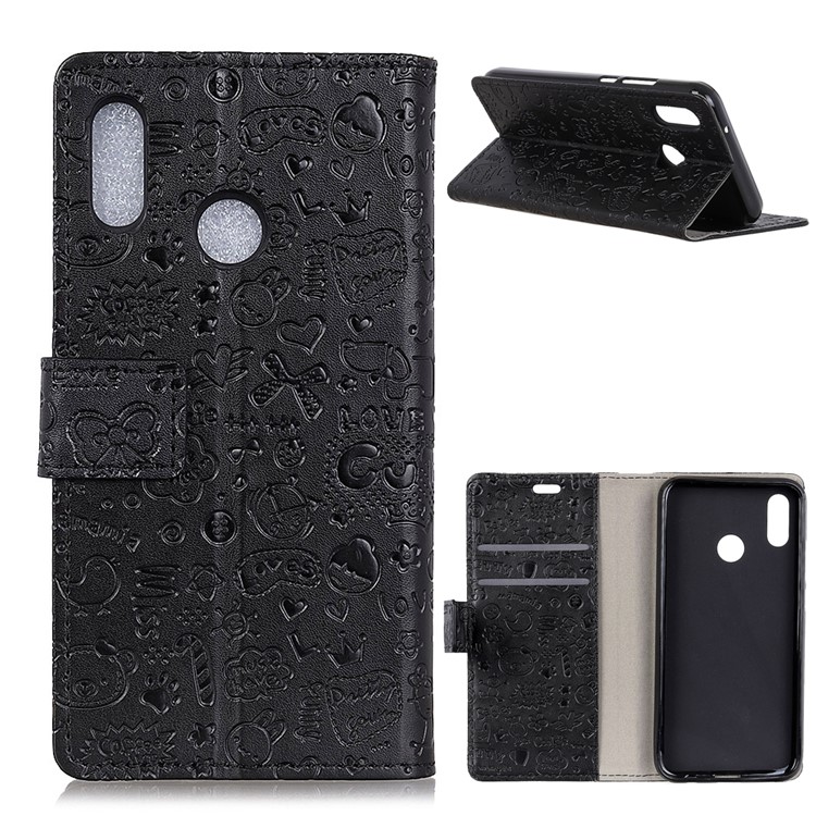 Cartoon Graffiti Flip Leather Wallet Stand Case for Huawei P20 Lite / Nova 3e - Black-1