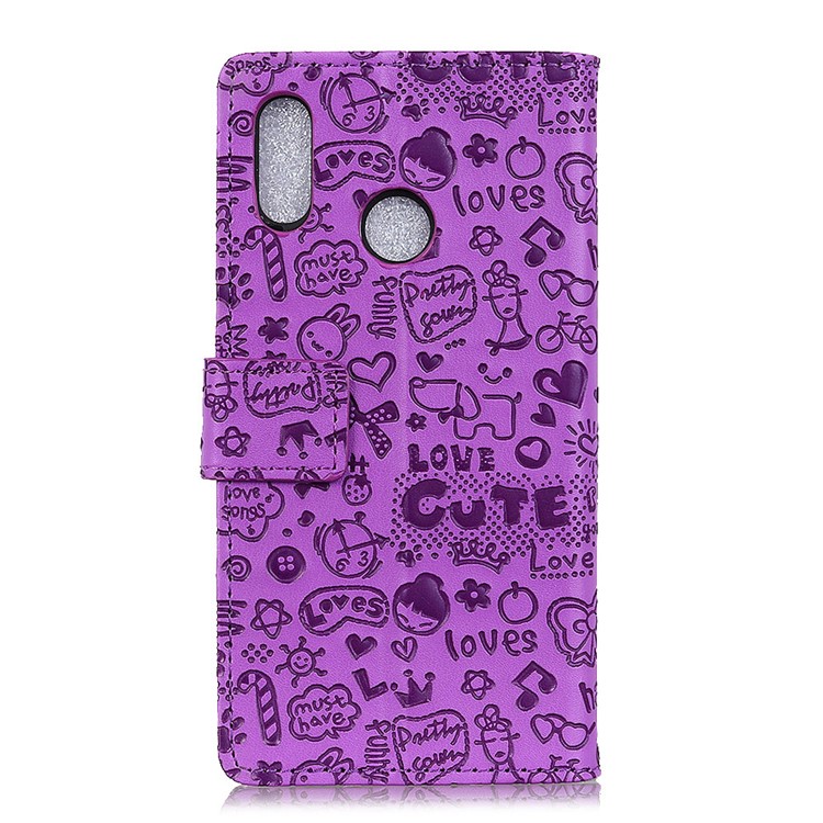 Lederne Mappen-Standtelefonabdeckung Des Karikaturgraffitiflip-Leders Für Huawei P20 Lite / Nova 3e - Lila-1