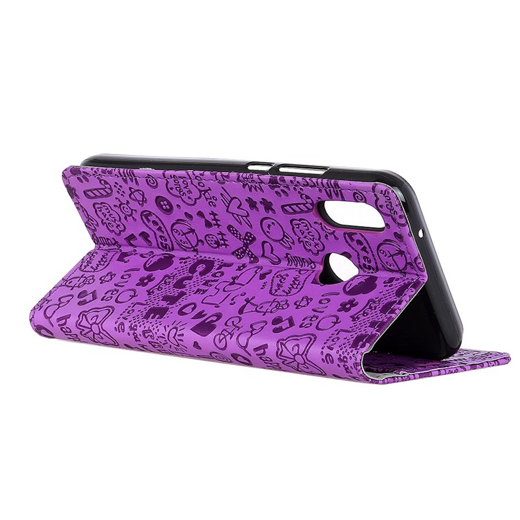 Lederne Mappen-Standtelefonabdeckung Des Karikaturgraffitiflip-Leders Für Huawei P20 Lite / Nova 3e - Lila-2