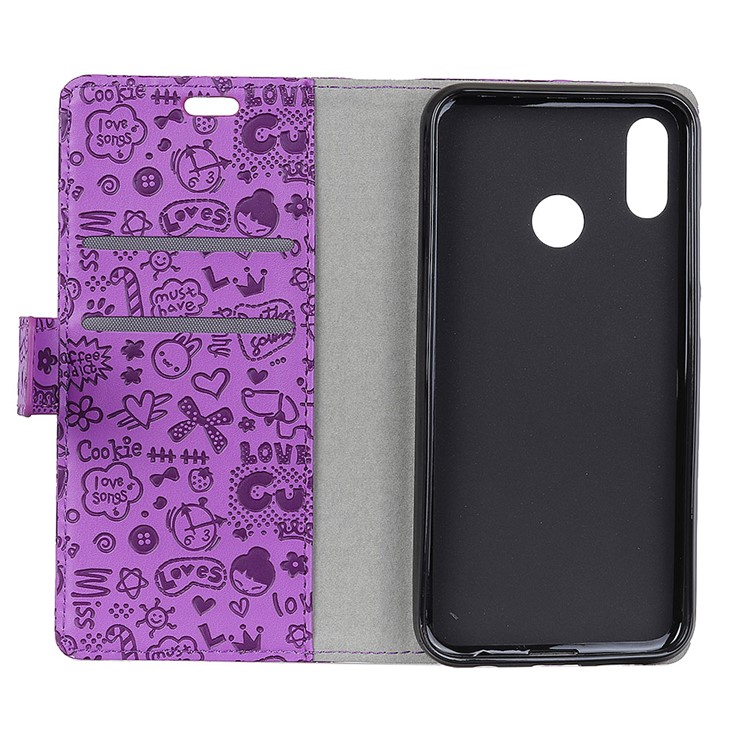 Lederne Mappen-Standtelefonabdeckung Des Karikaturgraffitiflip-Leders Für Huawei P20 Lite / Nova 3e - Lila-4