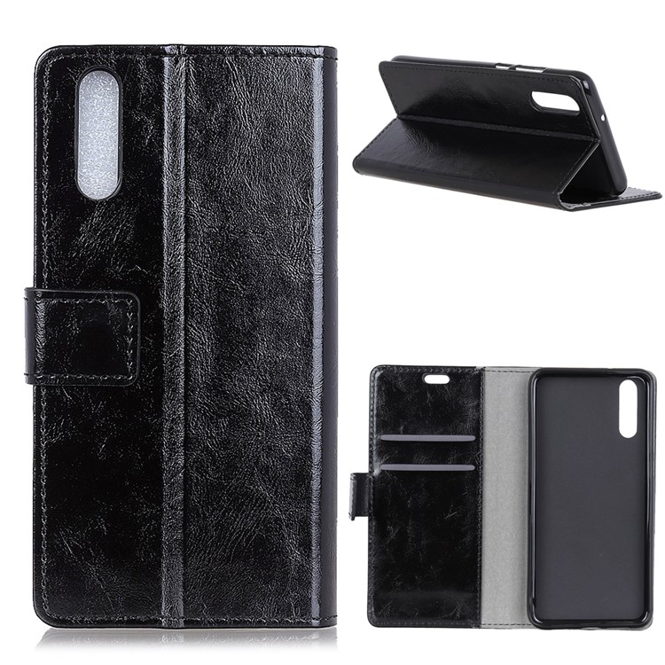 For Huawei P20 Crazy Horse Texture Wallet Stand Leather Case - Black-1