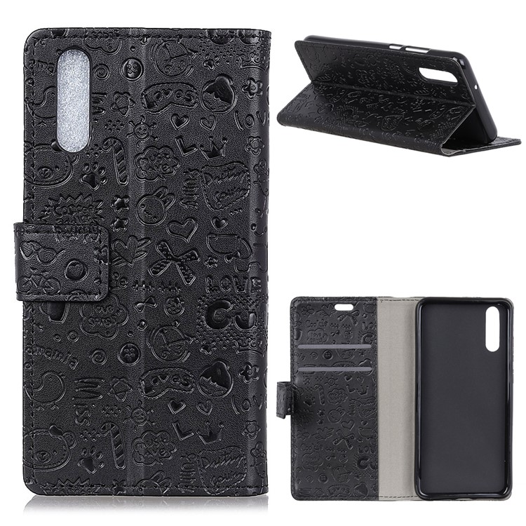 Cartoon Graffiti Leather Wallet Case for Huawei P20 - Black-1
