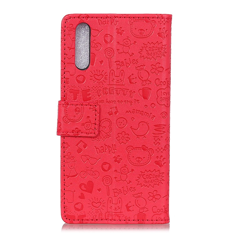 Cartoon Graffiti Cell Phone Leather Wallet Case for Huawei P20 - Red-1