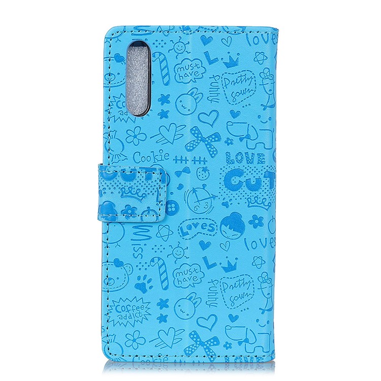 Cartoon Graffiti Wallet Leather Stand Case for Huawei P20 - Blue-1