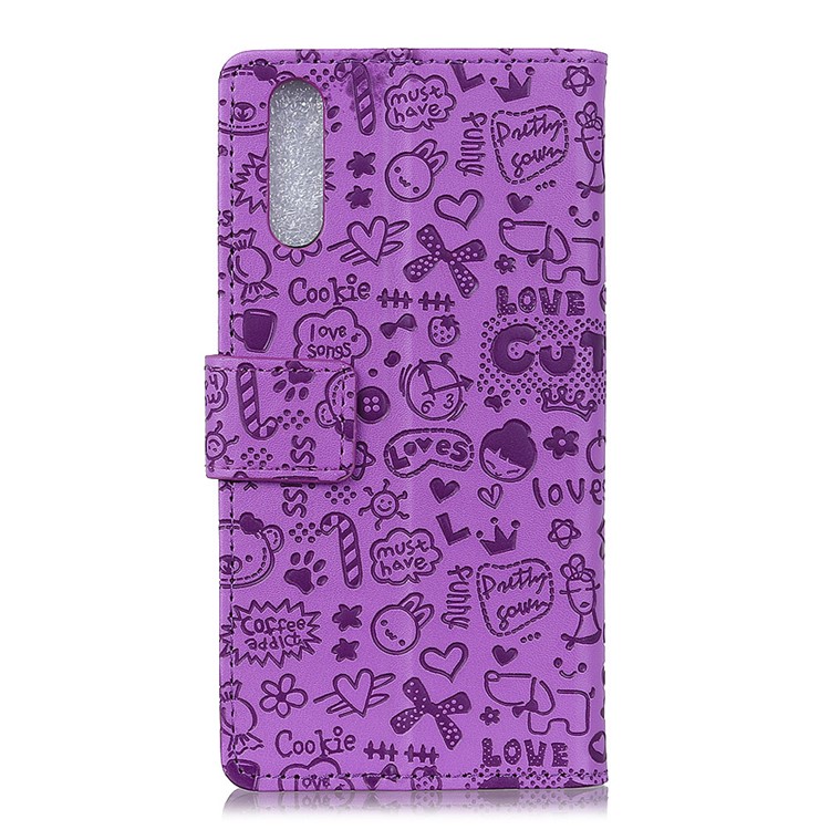 Cartoon Graffiti Wallet Leather Stand Cover for Huawei P20 - Purple-1