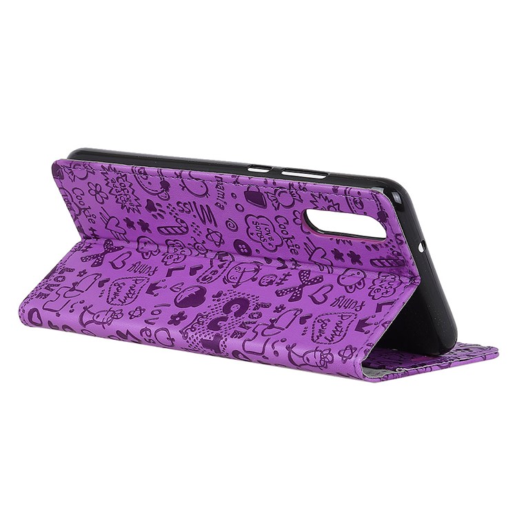 Cartoon Graffiti Wallet Leather Stand Cover for Huawei P20 - Purple-3