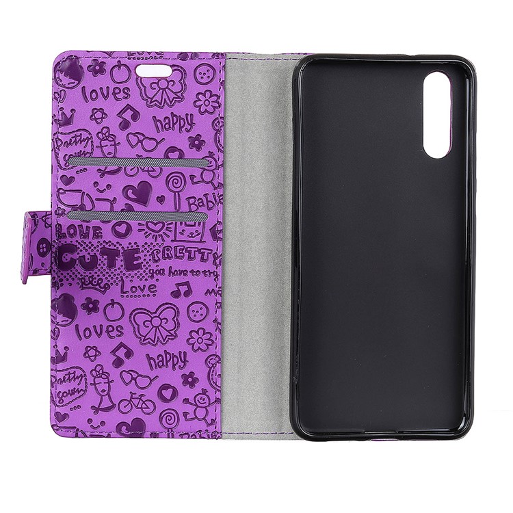 Cartoon Graffiti Wallet Leather Stand Cover for Huawei P20 - Purple-4