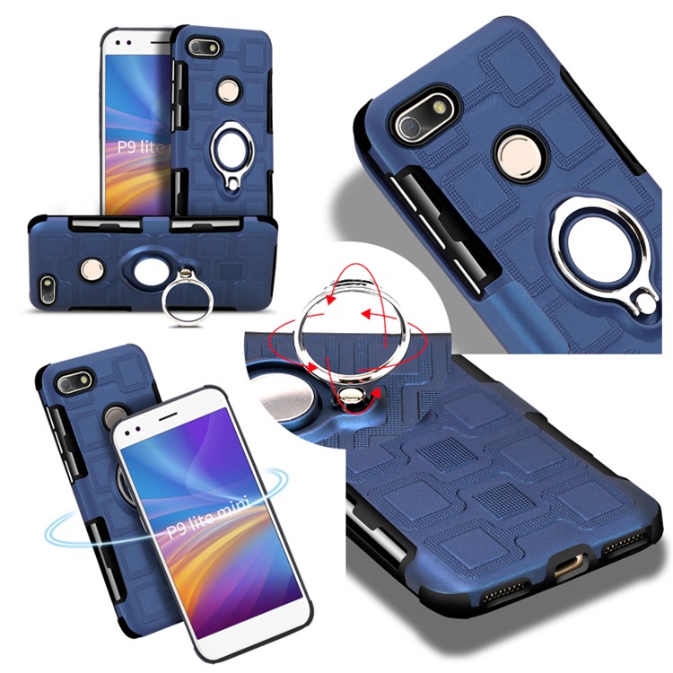Geometric Design Magnetic Kickstand TPU PC Back Shell for Huawei P9 lite mini / Y6 Pro (2017) / Enjoy 7 - Dark Blue-12