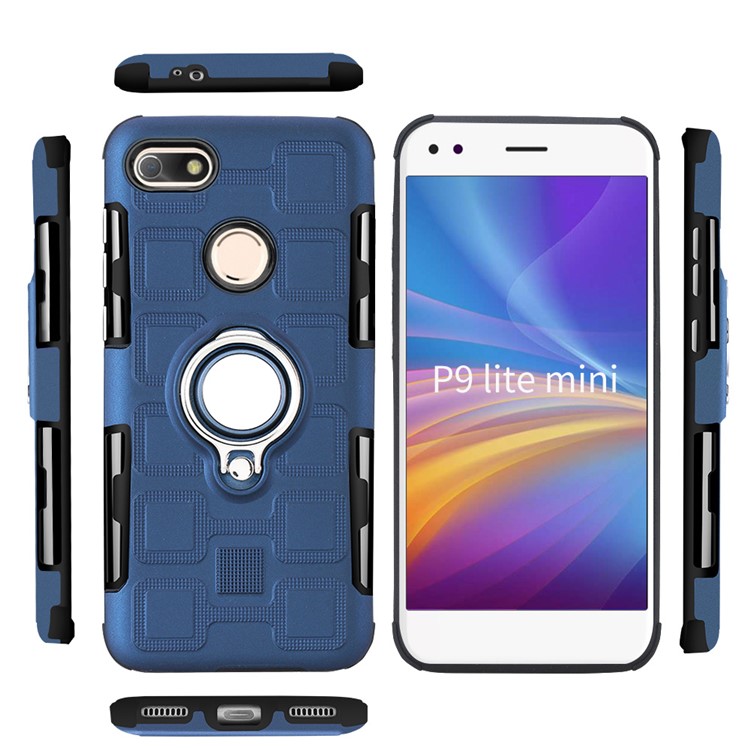 Geometric Design Magnetic Kickstand TPU PC Back Shell for Huawei P9 lite mini / Y6 Pro (2017) / Enjoy 7 - Dark Blue-3