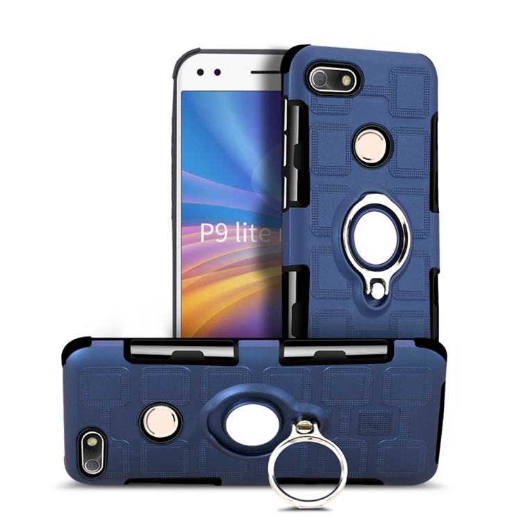 Geometric Design Magnetic Kickstand TPU PC Back Shell for Huawei P9 lite mini / Y6 Pro (2017) / Enjoy 7 - Dark Blue-4