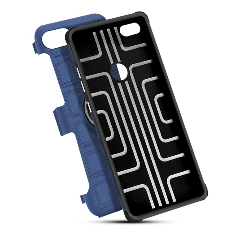 Geometric Design Magnetic Kickstand TPU PC Back Shell for Huawei P9 lite mini / Y6 Pro (2017) / Enjoy 7 - Dark Blue-5