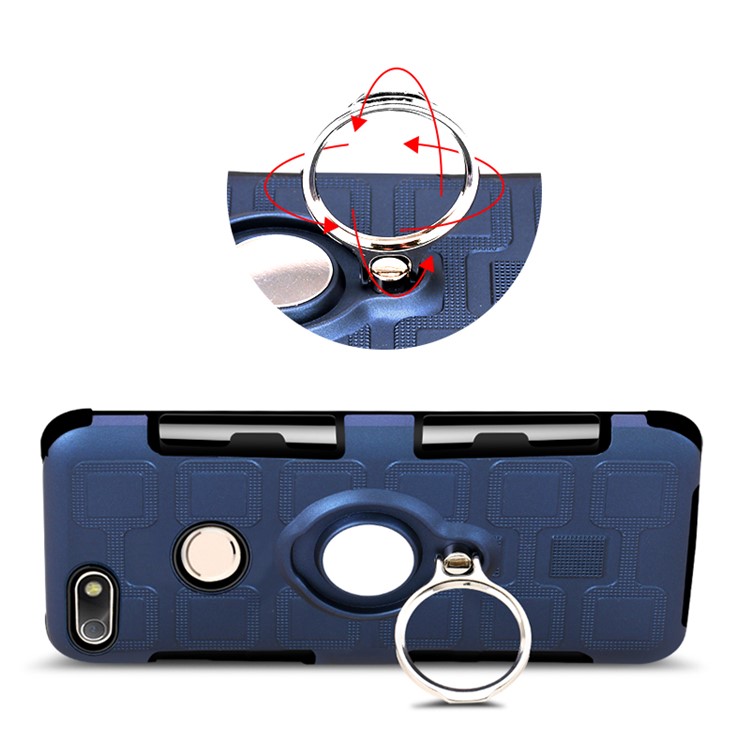 Geometric Design Magnetic Kickstand TPU PC Back Shell for Huawei P9 lite mini / Y6 Pro (2017) / Enjoy 7 - Dark Blue-7