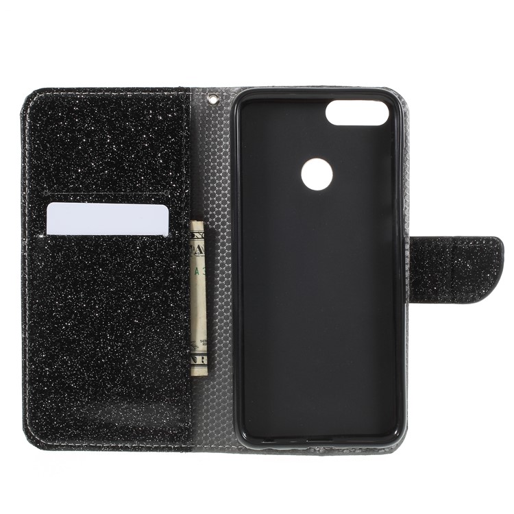 Flash Powder Wallet Stand Leather Case for Huawei P Smart / Enjoy 7S - Black-10