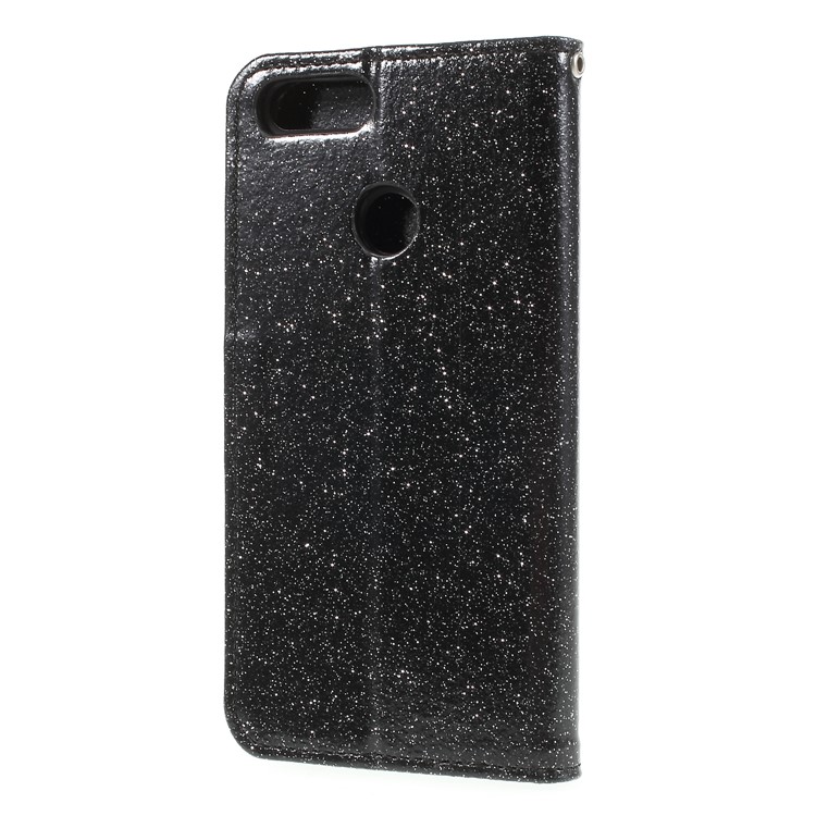 Flash Powder Wallet Stand Leather Case for Huawei P Smart / Enjoy 7S - Black-2