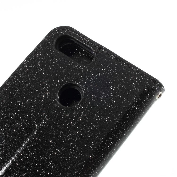 Flash Powder Wallet Stand Leather Case for Huawei P Smart / Enjoy 7S - Black-5