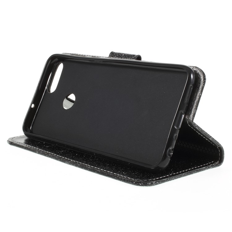Flash Powder Wallet Stand Leather Case for Huawei P Smart / Enjoy 7S - Black-8