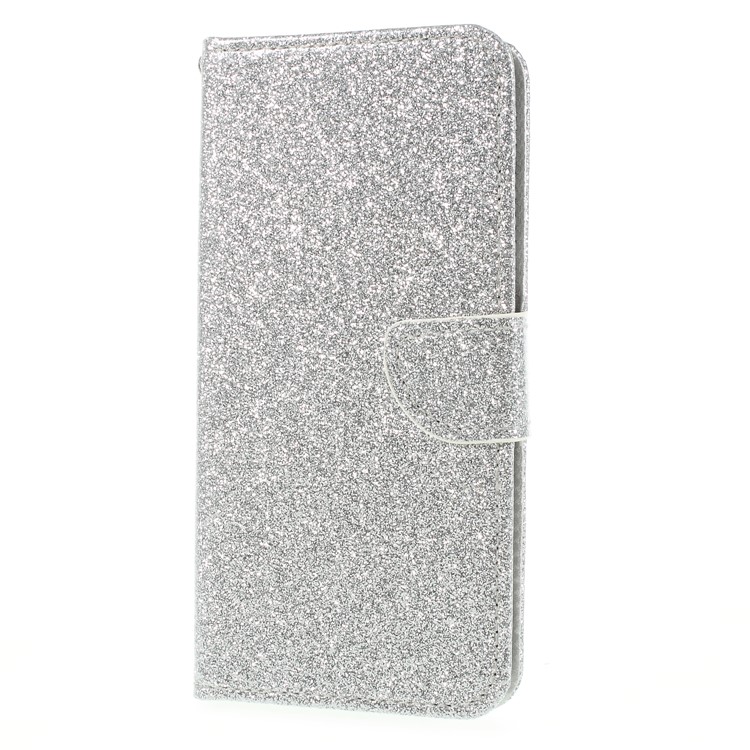 Flash Powder Wallet Stand Leather Shell for Huawei P Smart / Enjoy 7S - Silver-1