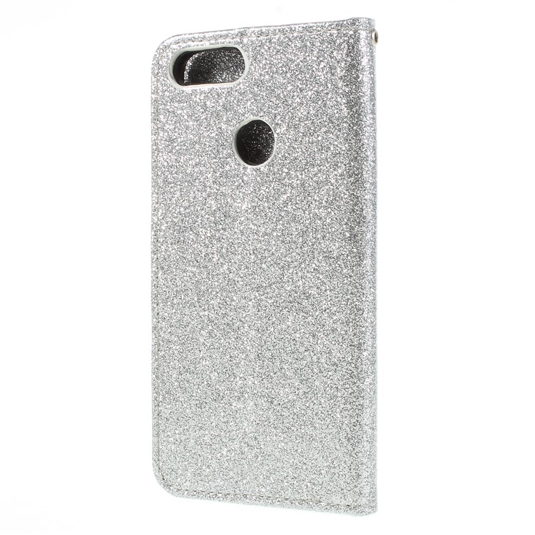 Flash Powder Wallet Stand Leather Shell for Huawei P Smart / Enjoy 7S - Silver-2