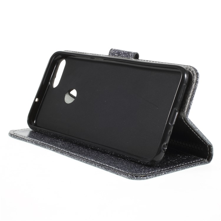 Flash Powder Wallet Stand Leather Phone Case for Huawei P Smart / Enjoy 7S - Gey-4
