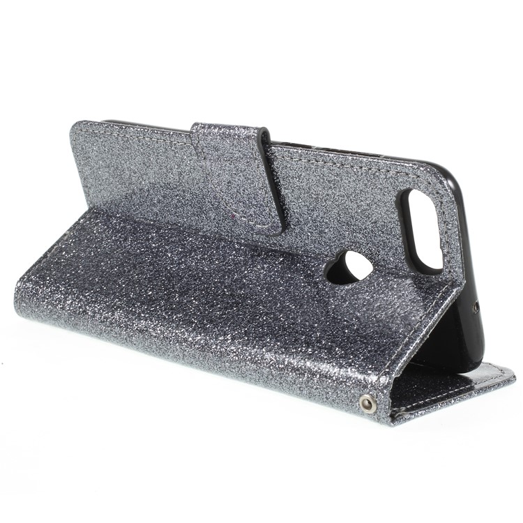 Flash Powder Wallet Stand Leather Phone Case for Huawei P Smart / Enjoy 7S - Gey-5