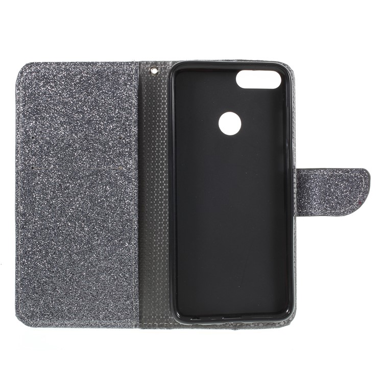 Flash Powder Wallet Stand Leather Phone Case for Huawei P Smart / Enjoy 7S - Gey-6