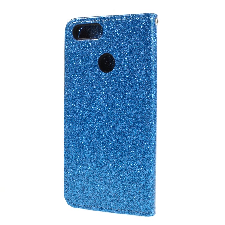 Flash Powder Wallet Stand Leather Case Accessory for Huawei P Smart / Enjoy 7S - Blue-2