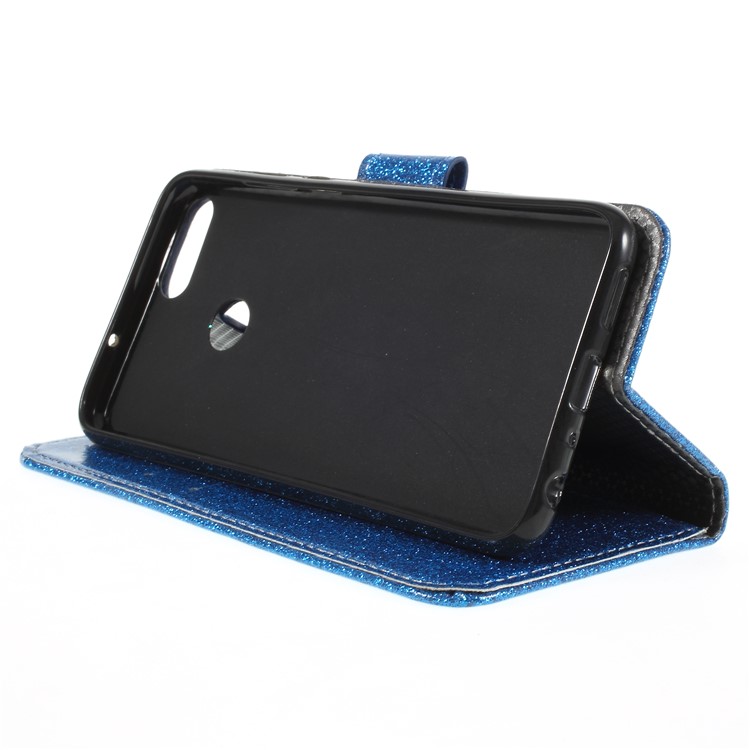 Flash Powder Wallet Stand Leather Case Accessory for Huawei P Smart / Enjoy 7S - Blue-4
