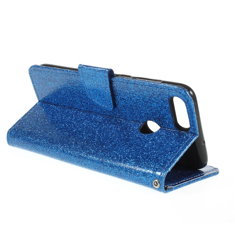 Flash Powder Wallet Stand Leather Case Accessory for Huawei P Smart / Enjoy 7S - Blue-5