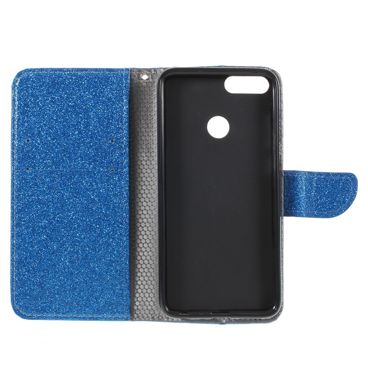 Flash Powder Wallet Stand Leather Case Accessory for Huawei P Smart / Enjoy 7S - Blue-6