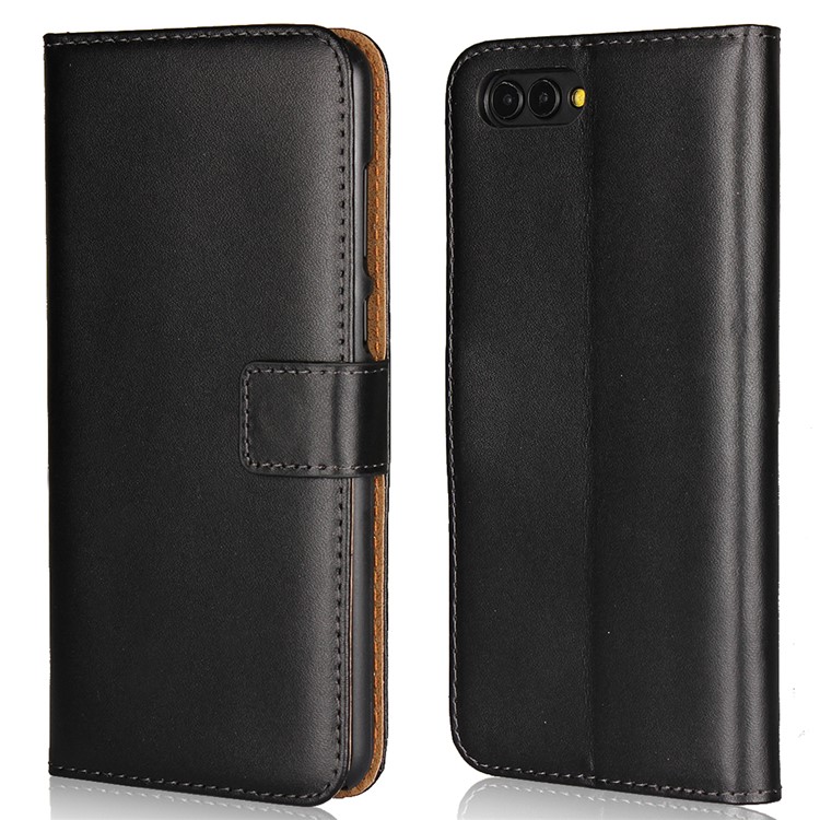 Split Leather Wallet Stand Cell Phone Cover for Huawei Honor V10 / View 10 - Black-1