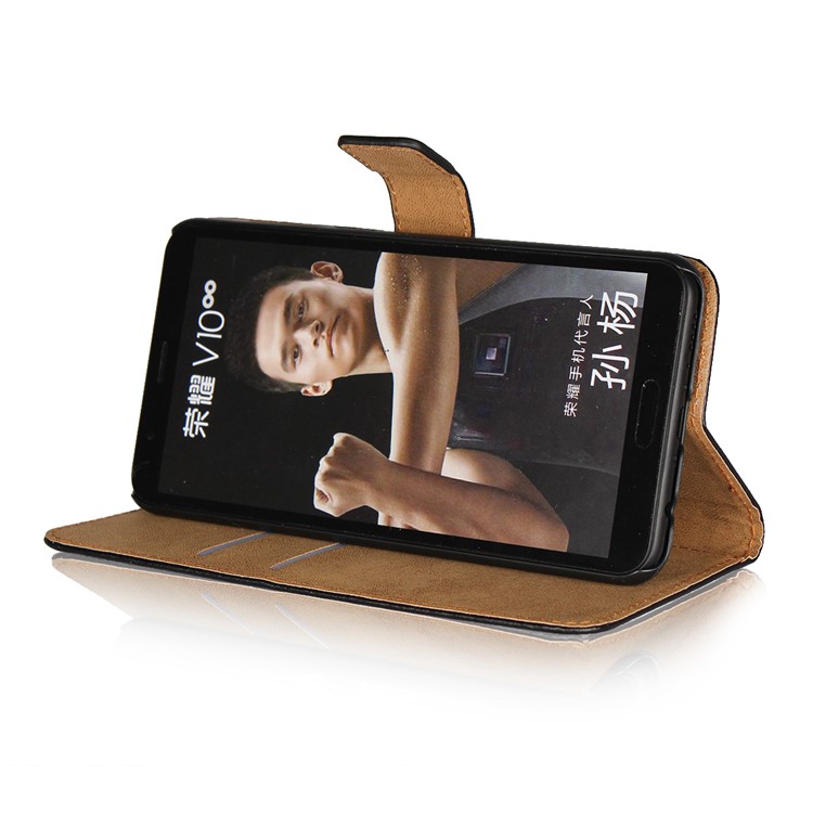 Split Leather Wallet Stand Cell Phone Cover for Huawei Honor V10 / View 10 - Black-5