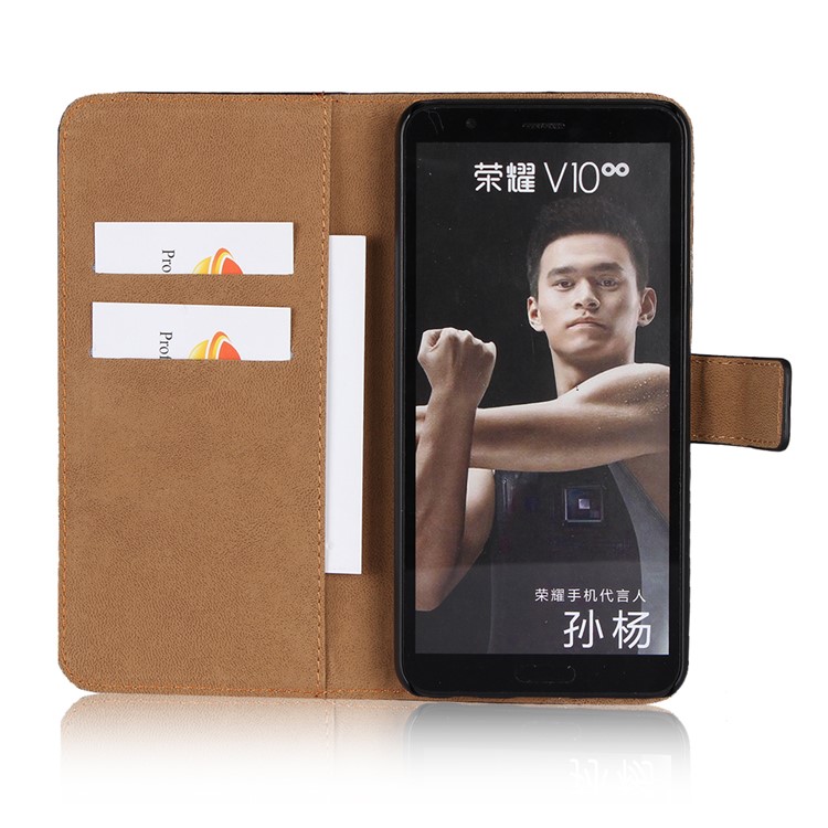 Split Leather Wallet Stand Cell Phone Cover for Huawei Honor V10 / View 10 - Black-7