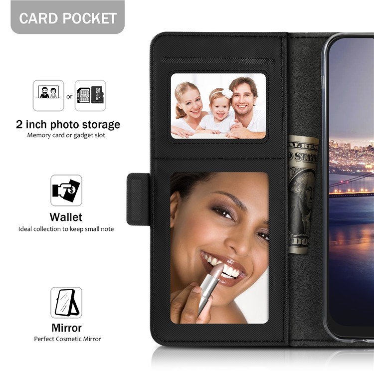 For Huawei P20 Lite/Nova 3e Leather Wallet Stand Mobile Case with Card Holder and Makeup Mirror-3
