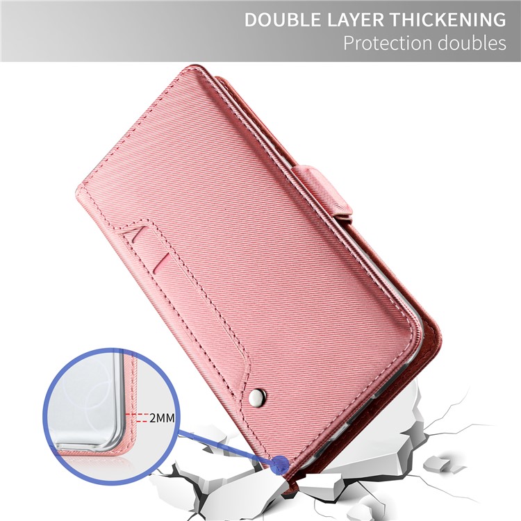For Huawei P20 Lite/Nova 3e Leather Wallet Stand Mobile Cover with Card Holder and Makeup Mirror - Rose Gold-2