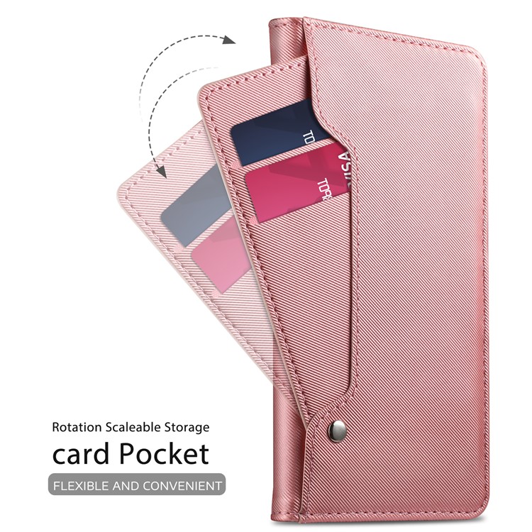 For Huawei P20 Lite/Nova 3e Leather Wallet Stand Mobile Cover with Card Holder and Makeup Mirror - Rose Gold-7