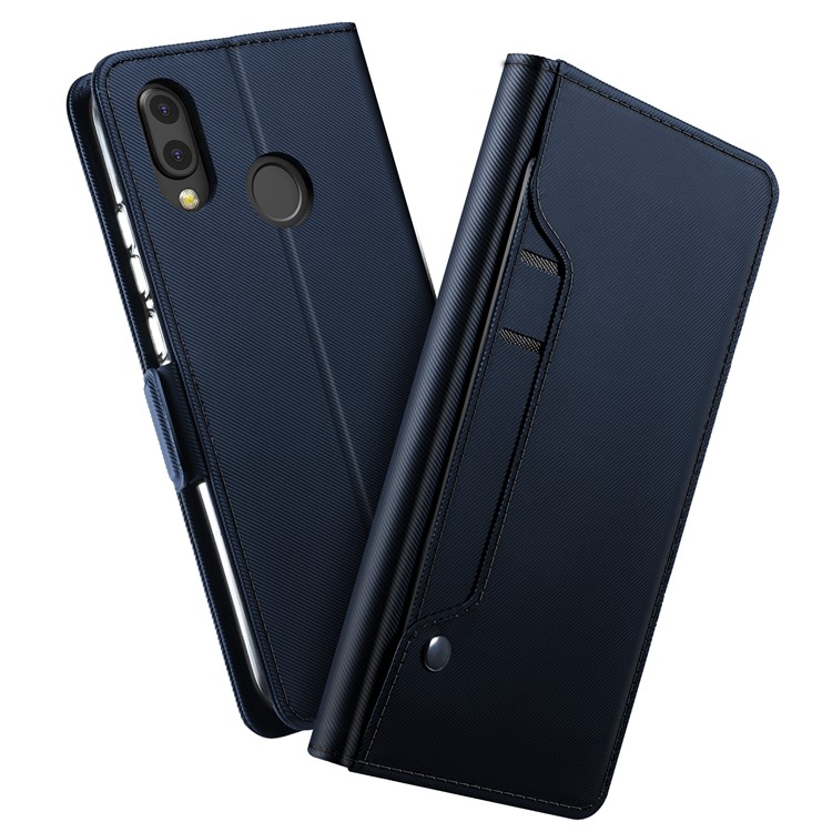 For Huawei P20 Lite/Nova 3e Leather Wallet Stand Flip Casing with Card Holder and Makeup Mirror - Dark Blue-1