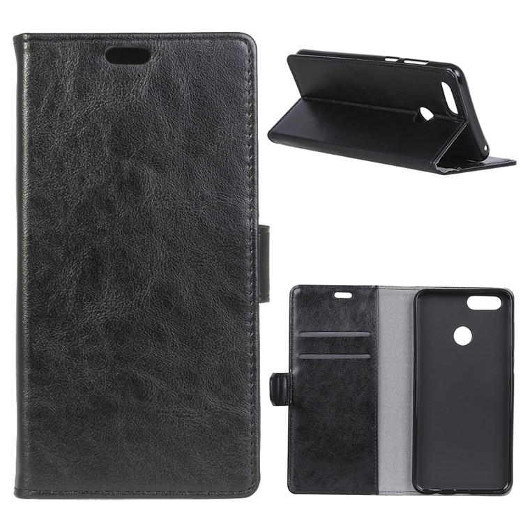 Crazy Horse Folio Flip PU Leather Wallet Stand Mobile Phone Case for Huawei Y7 Prime (2018) / Honor 7C / Enjoy 8 - Black-1