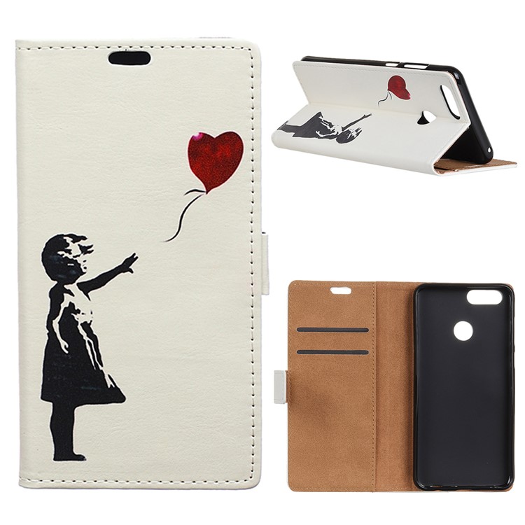 For Huawei Y7 Prime (2018) / Honor 7C / Enjoy 8 Pattern Printing Stand Leather Magnetic Wallet Cover Case - Girl Releasing Balloon-1