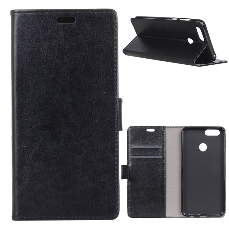 Crazy Horse Texture Wallet Stand Leather Case for Huawei Y7 Prime (2018) / Honor 7C / Enjoy 8 - Black-1