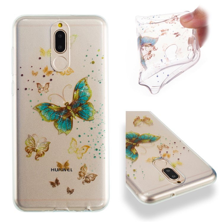 Glitter Powder IMD TPU Case for Huawei Mate 10 Lite / nova 2i / Maimang 6 / Honor 9i (India) - Pretty Butterflies-1