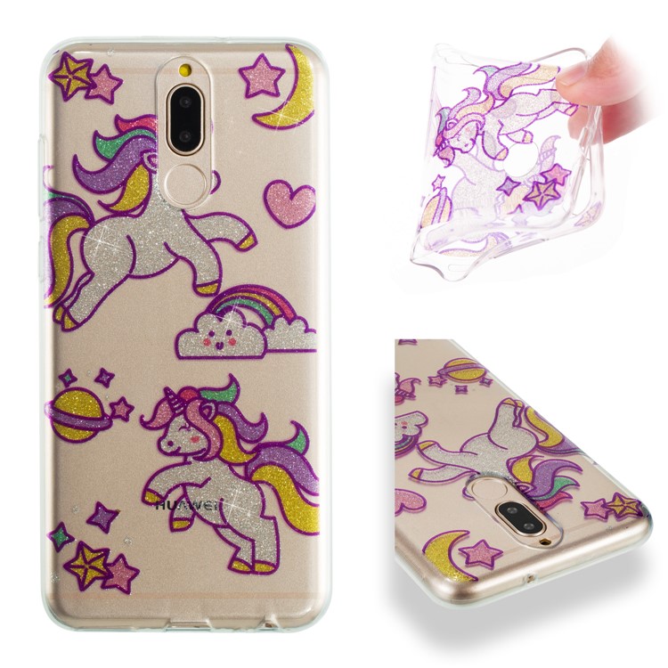 Glitter Powder IMD TPU Phone Case for Huawei Mate 10 Lite / nova 2i / Maimang 6 / Honor 9i (India) - Adorable Unicorns-1