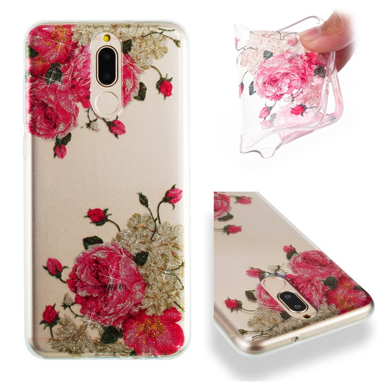 Glitter Powder IMD TPU Mobile Case for Huawei Mate 10 Lite / nova 2i / Maimang 6 / Honor 9i (India) - Blooming Flowers-1
