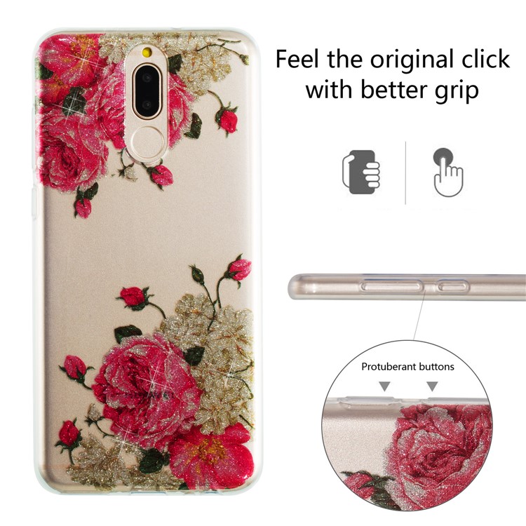 Glitter Powder IMD TPU Mobile Case for Huawei Mate 10 Lite / nova 2i / Maimang 6 / Honor 9i (India) - Blooming Flowers-2