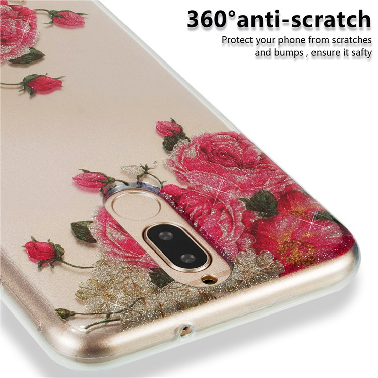 Glitter Powder IMD TPU Mobile Case for Huawei Mate 10 Lite / nova 2i / Maimang 6 / Honor 9i (India) - Blooming Flowers-3