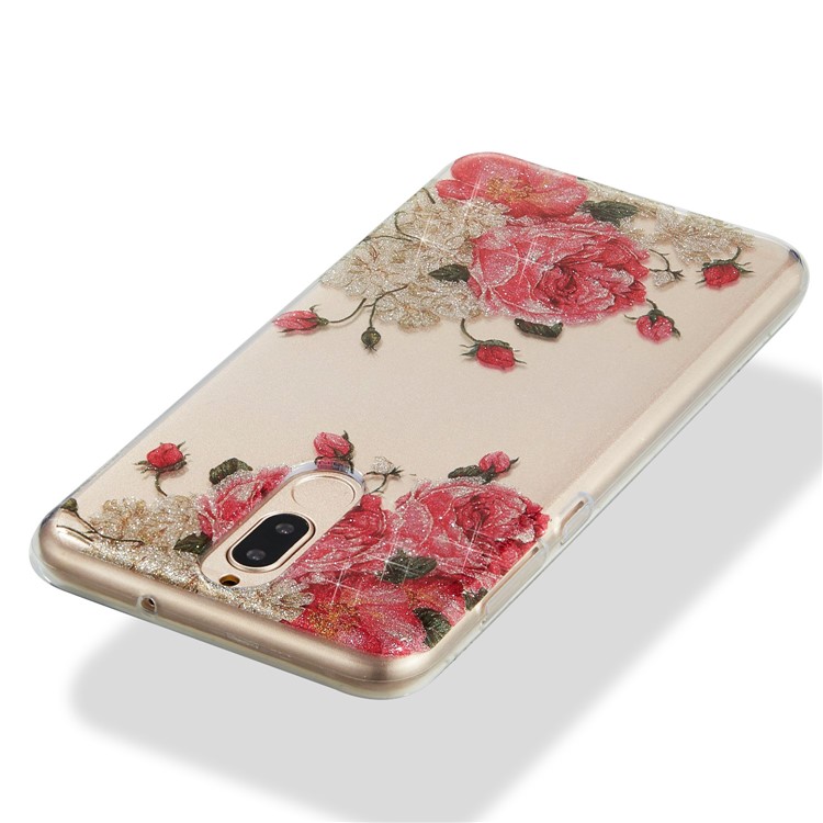 Glitter Powder IMD TPU Mobile Case for Huawei Mate 10 Lite / nova 2i / Maimang 6 / Honor 9i (India) - Blooming Flowers-4