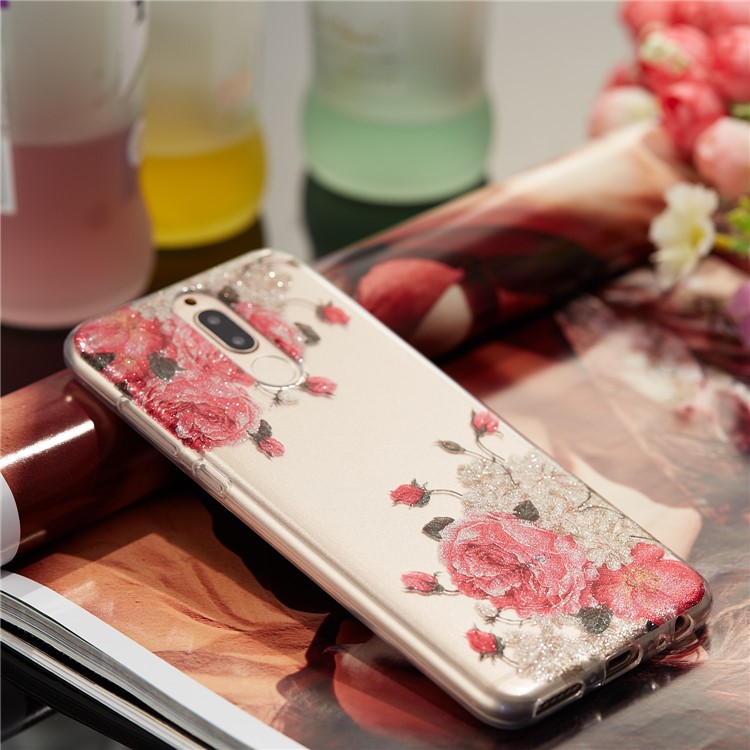 Glitter Powder IMD TPU Mobile Case for Huawei Mate 10 Lite / nova 2i / Maimang 6 / Honor 9i (India) - Blooming Flowers-7